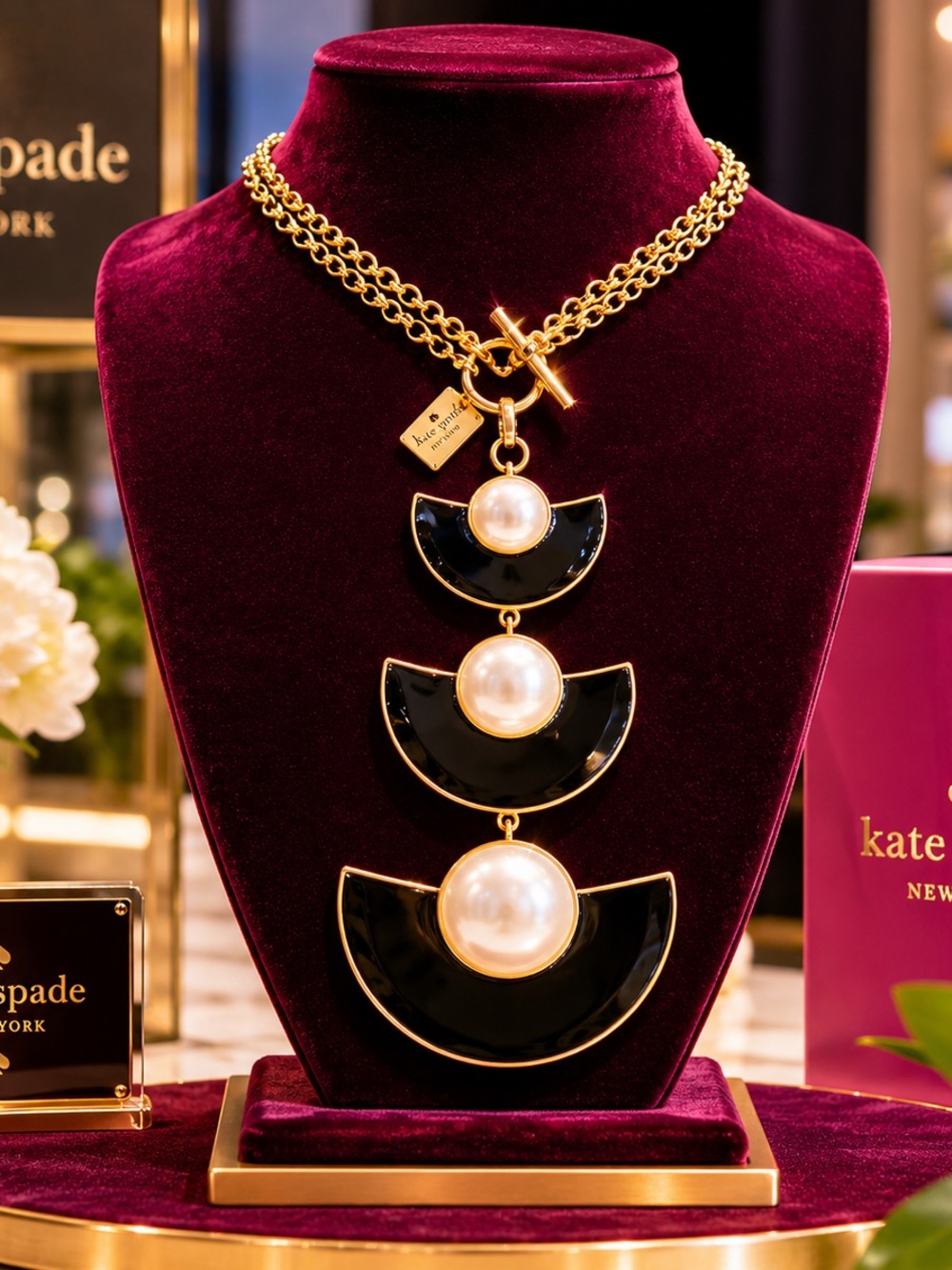 Rare Kate Spade ♠️ Black Enamel & Pearl Convertible Necklace